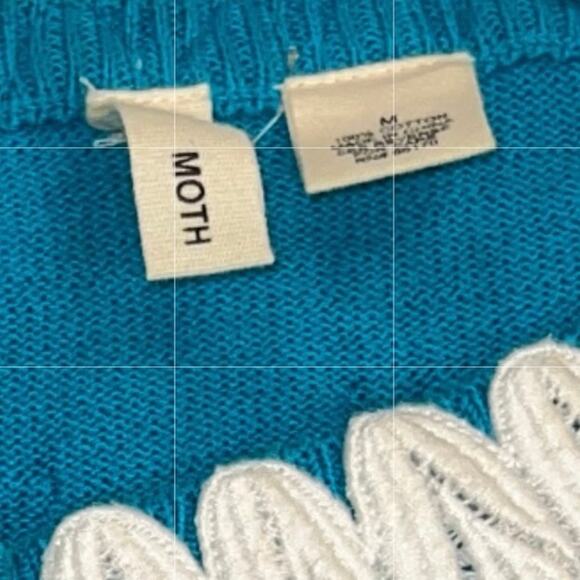 Anthropologie MOTH Wisteria Cardigan Sweater Teal Blue White Lace Trim Size M - Picture 6 of 11